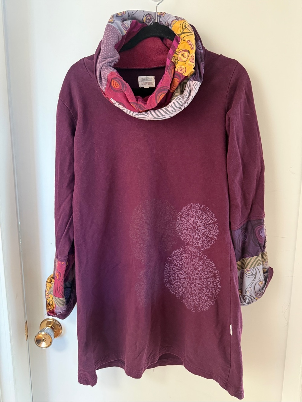 Adria Mode Organic Cotton Plum Boho Tunic Dress L Cowl Neck Nepal